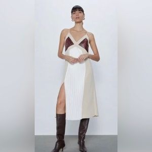 Zara pleated and leather snake print dress